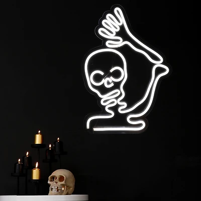 15" White LED Neon Style Skeleton Halloween Window Silhouette