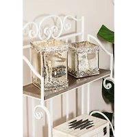 Set of 2 White Glass Glam Candle Holder, 6", 8"