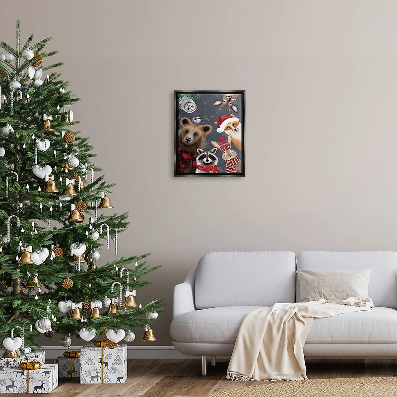 Stupell Industries Cozy Woodland Creatures Patterned Framed Floater Canvas Wall Art