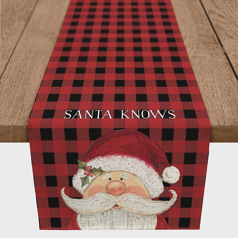 Santa Knows on Plaid 16x90 Poly Twill Table Runner