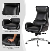 Glitzhome® Mid-Century Modern Faux Leather Adjustable High Back Swivel Office Chair