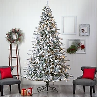 10ft. Pre-Lit Flocked Rock Springs Spruce Artificial Christmas Tree, Clear LED Lights