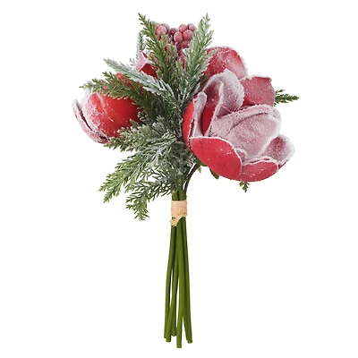 13" Snowy Red Magnolia, Pine & Berry Bouquet by Ashland®