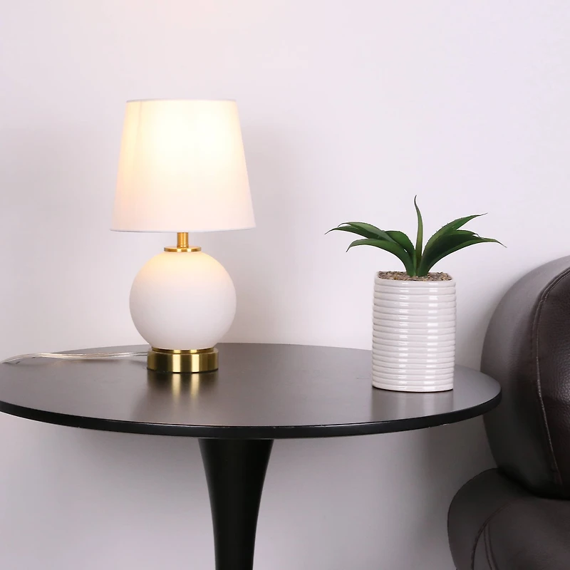 14" Gold & White Glass Table Lamp with White Fabric Shade by Ashland®