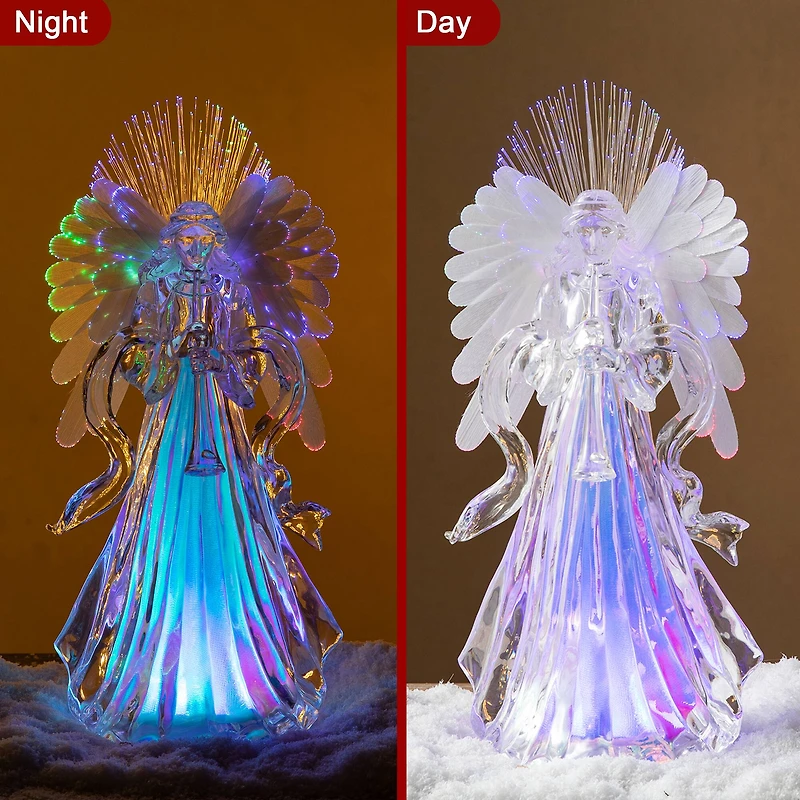 Glitzhome® 12" Acrylic Lighted Tabletop Angel Figurine