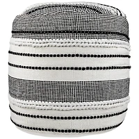 18" White & Black Striped Outdoor Woven Pouf Ottoman