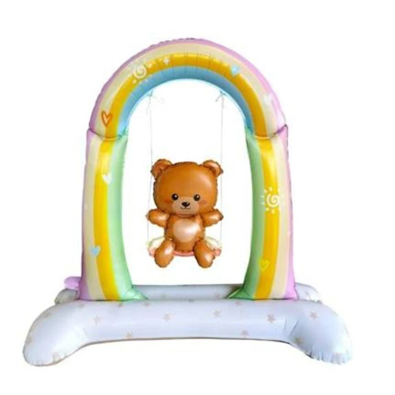 3.5ft. Teddy Bear on a Swing Standing Foil Balloon Decoration