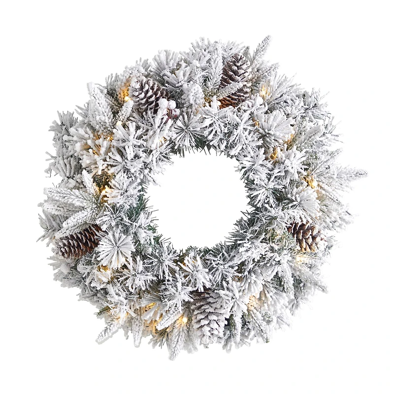 20" White LED Lights Flocked Artificial Christmas Wreath