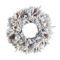 20" White LED Lights Flocked Artificial Christmas Wreath