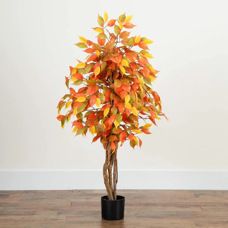 3ft. Orange & Yellow Autumn Ficus Artificial Potted Tree