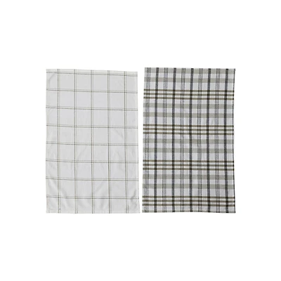 Hello Honey® 28" White & Green Plaid Stonewashed Cotton Tea Towel Set