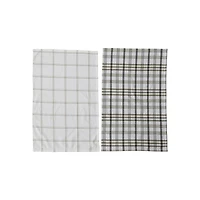 Hello Honey® 28" White & Green Plaid Stonewashed Cotton Tea Towel Set