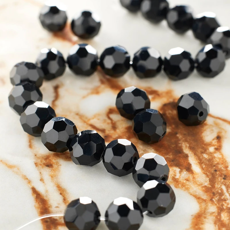 12 Pack: Black Glass Faceted Round Beads, 10mm by Bead Landing™