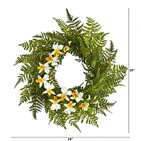 24" Mixed Fern & Dendrobium Orchid Wreath