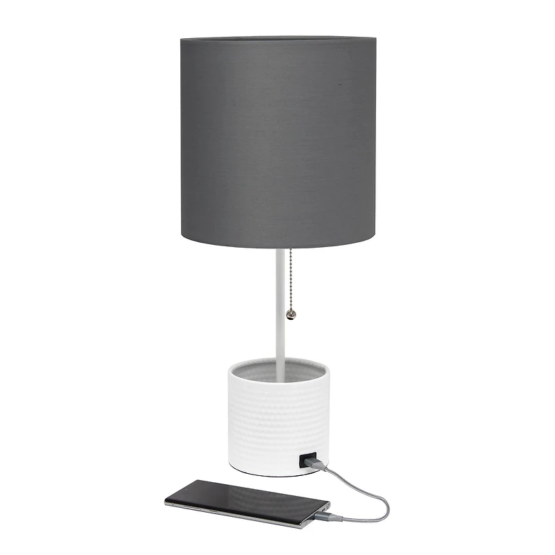 Simple Designs 18.5" Hammered Metal Container Base Table Lamp with USB Charging Port
