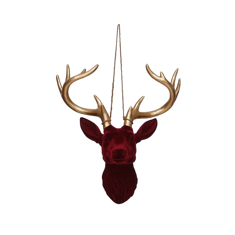 11.5" Burgundy & Gold Flocked Reindeer Wall Décor by Ashland®