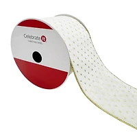 2.5" x 15ft. Cream & Gold Dots Wired Velvet Ribbon by Celebrate It®