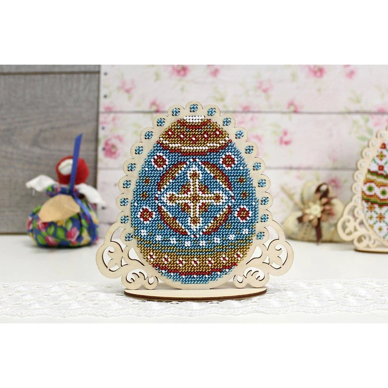 Mp Studia Blue Easter Egg Cross Stitch on Wood Kit