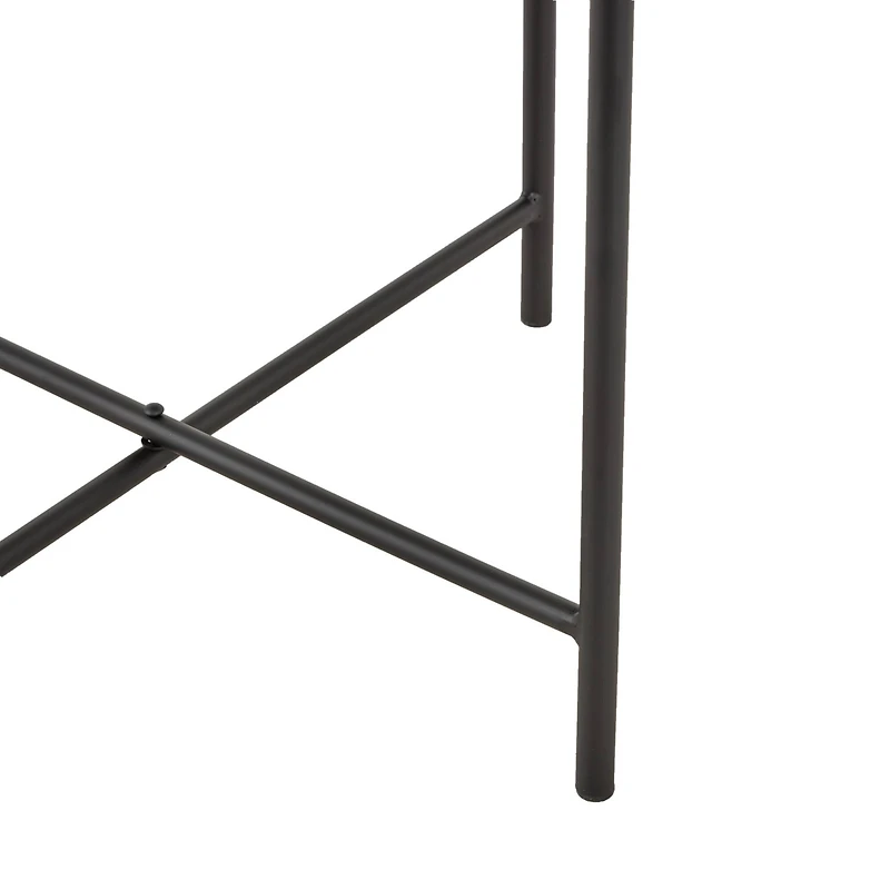 19.75" Beige Marble Accent Table with Black Metal Support