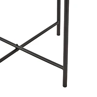 19.75" Beige Marble Accent Table with Black Metal Support