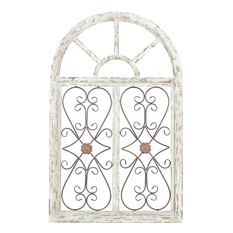 46" White & Brown Rustic Metal & Wood Arched Gate Wall Décor