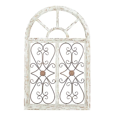 46" White & Brown Rustic Metal & Wood Arched Gate Wall Décor