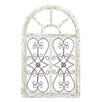 46" White & Brown Rustic Metal & Wood Arched Gate Wall Décor