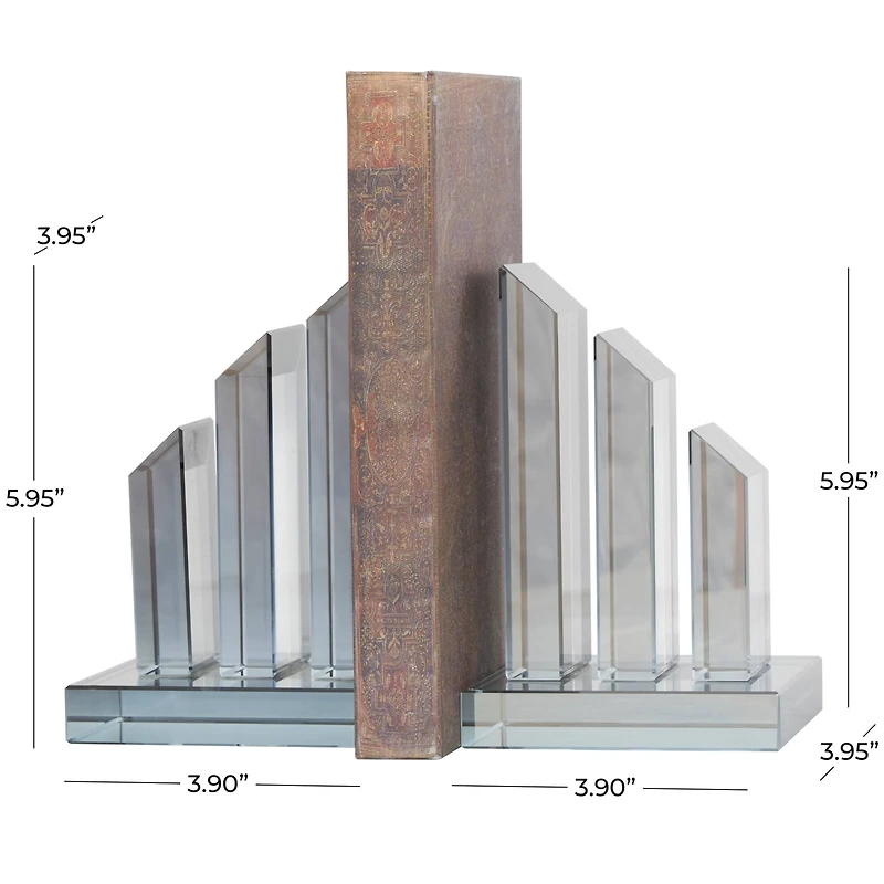 6" Silver Crystal Geometric Pyramid Bookends Set