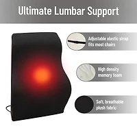 Mind Reader Heated Air-Cloud Lumbar Cushion, Ergonomic Memory Foam Back Support Pillow with Adjustable Heat Settings and Timer, Black