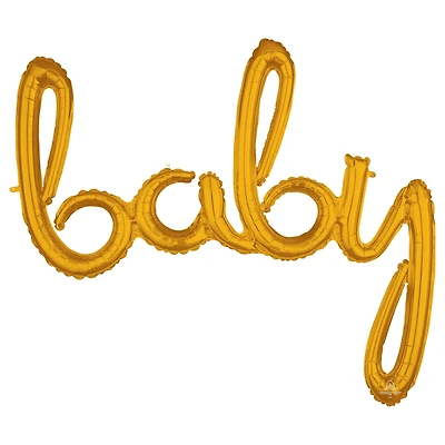 39" x 33" Gold Script Baby Shaped Foil Balloon
