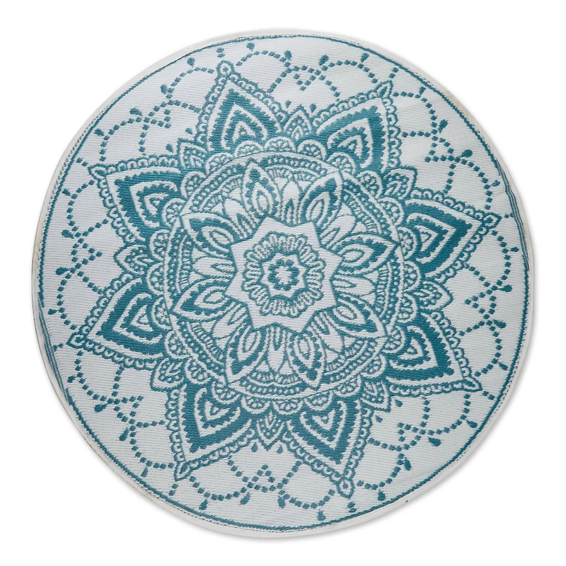 DII® Storm Blue Round Boho Floral Outdoor Rug, 5ft.