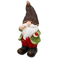 15.75" Green & Red Gnome with Ladybug Outdoor Garden Statue