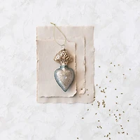 Hello Honey® 5.5" Silver Finish & Aqua Mercury Glass Sacred Heart Ornament with Glitter & Jewel
