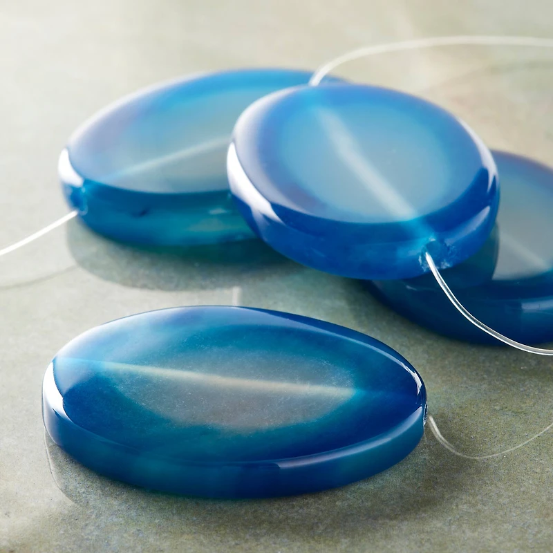 12 Pack:  Fire Blue Agate Oval Beads, 40mm by Bead Landing™