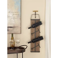 32" Brown Wood Industrial Wine Rack