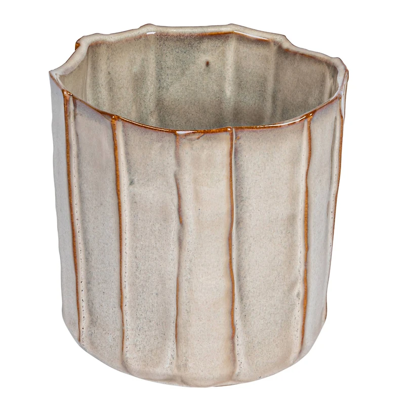 Hello Honey® 5.5" Cream Round Stoneware Pleated Planter