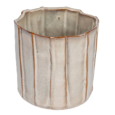 Hello Honey® 5.5" Cream Round Stoneware Pleated Planter