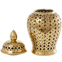 17.75" Golden Open Style Ceramic Decorative Urn
