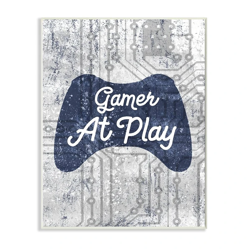 Stupell Industries Gamer at Play Quote Video Game Technology Boys Wood Wall Plaque