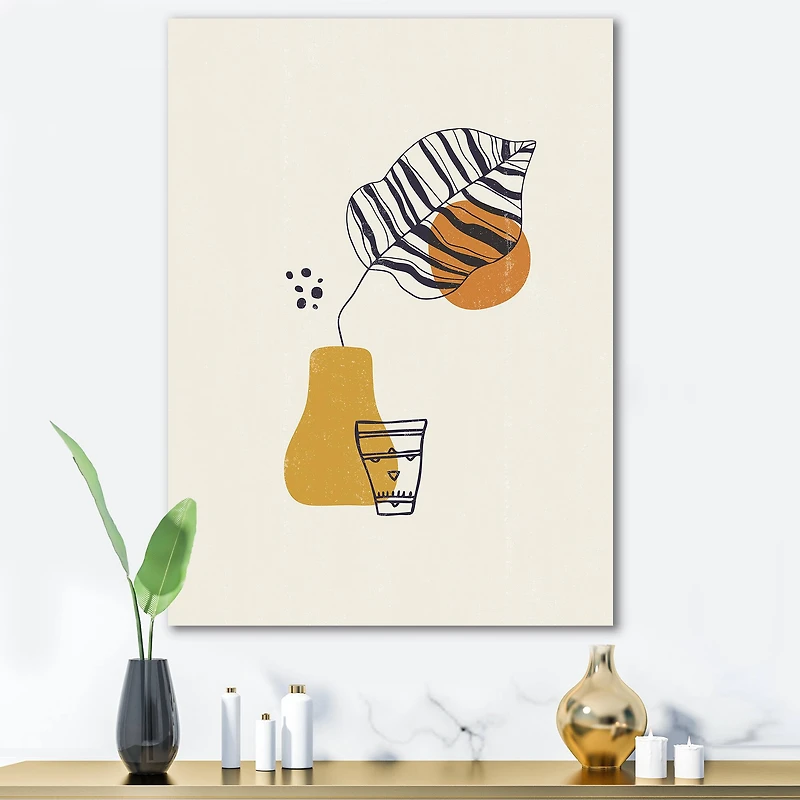 Designart - Botanical Minimalist Leaf With Abstract Shapes III