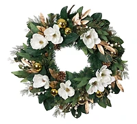 30" Pre-Lit White & Gold Magnolia Christmas Wreath