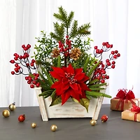 18'' Poinsettia, Succulent & Berry in Bench Planter