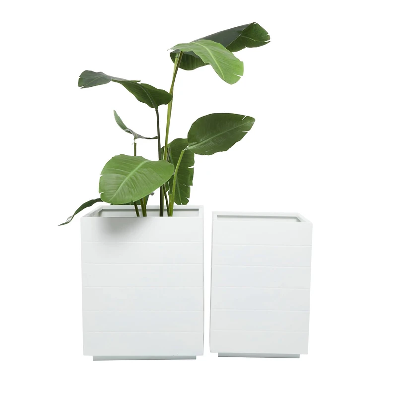 White Modern Planter, Set of 2" 17", 14"