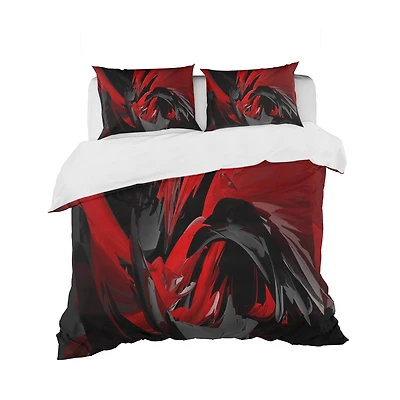 Designart Red & Gray Mixer Modern & Contemporary Duvet Cover & Shams Bedding Set