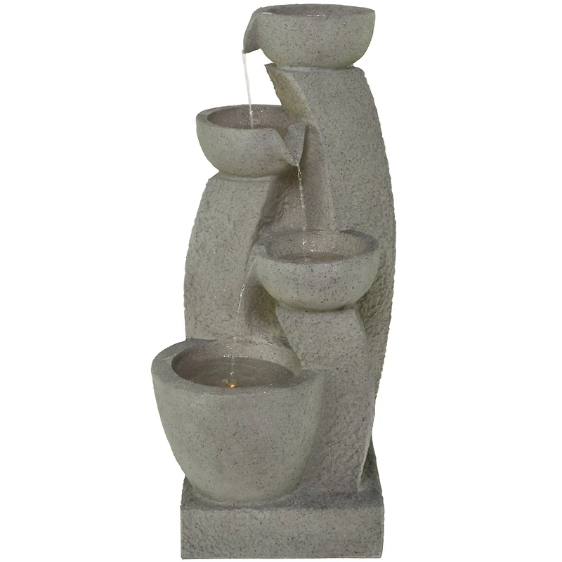 43.5" Gray Fiberglass 4-Tier Fountain with LED Light