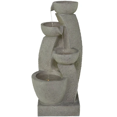 43.5" Gray Fiberglass 4-Tier Fountain with LED Light