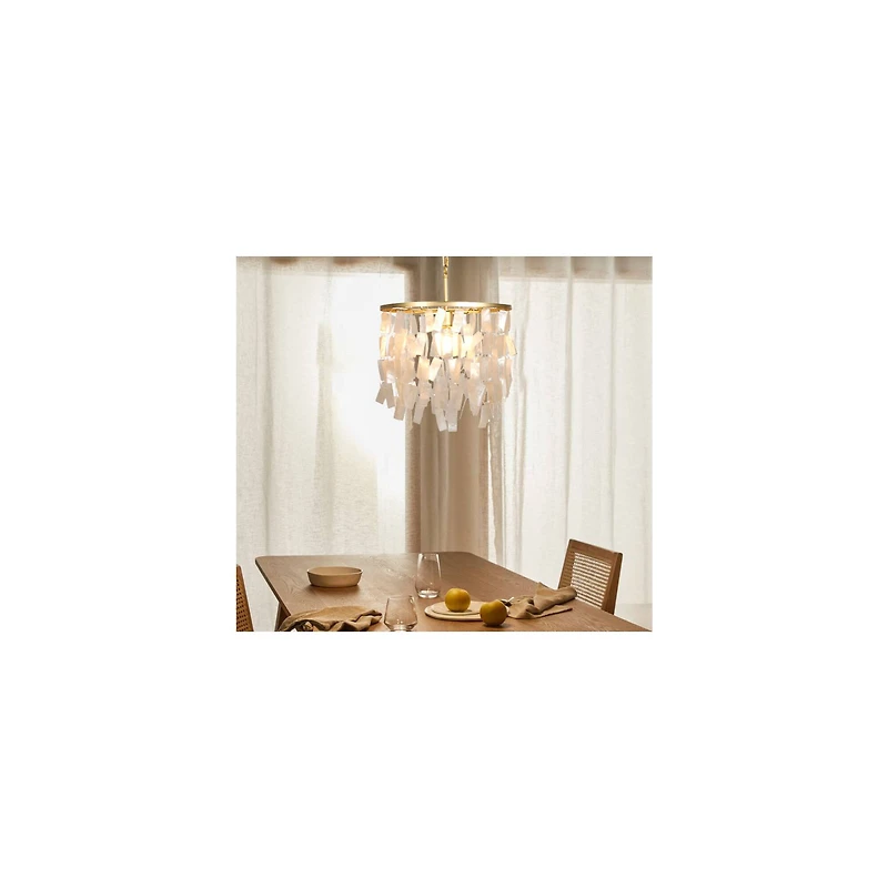 Hello Honey® Marina Round Gold Metal & Natural Capiz Chandelier Style Pendant Ceiling Light