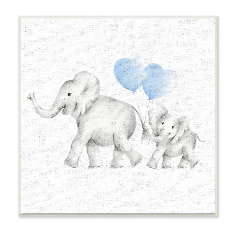 Stupell Industries Elephant Family Blue Balloon Linen Look, 12" x 12"