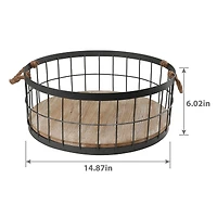 Wire Baskets with Wooden Base & Handles, 2ct.