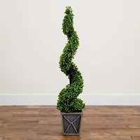 4ft. LED UV Resistant Boxwood Spiral Topiary Tree in Decorative Planter